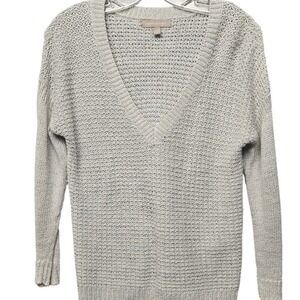 Banana Republic Womens Grey Metallic Linen Blend V-Neck Sweater Size M 970637